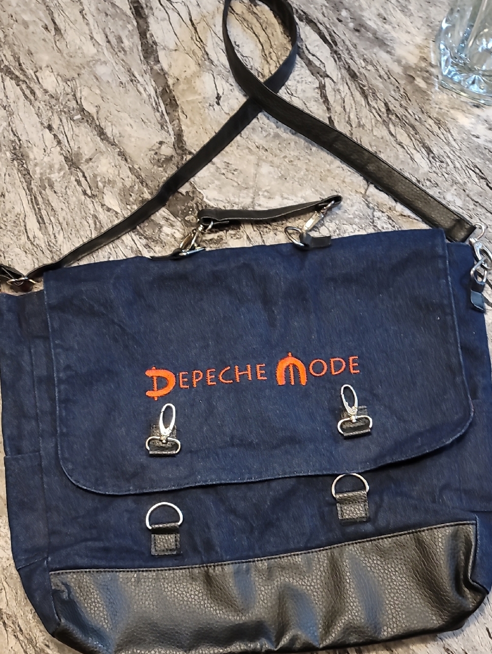Depeche Mode Navy Canvas Messenger Bag with Black Trim